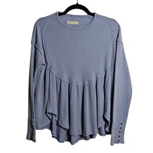 FREE PEOPLE Oh My Babydoll Thermal Relaxed Fit Blouse in Periwinkle Size XS